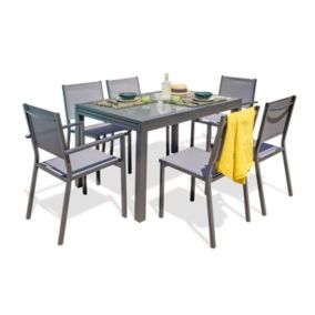 Ensemble table extensible et 4 chaises + 2 fauteuils de jardin Tolede aluminium gris anthracite DCB Garden