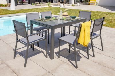 Ensemble table extensible et 4 chaises + 2 fauteuils de jardin Tolede aluminium gris anthracite DCB Garden