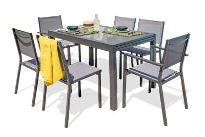 Ensemble table extensible et 4 chaises + 2 fauteuils de jardin Tolede aluminium gris anthracite DCB Garden