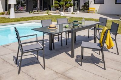 Ensemble table extensible et 4 chaises + 2 fauteuils de jardin Tolede aluminium gris anthracite DCB Garden