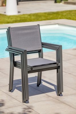 Ensemble table extensible et 4 chaises + 2 fauteuils de jardin Tolede aluminium gris anthracite DCB Garden