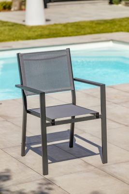 Ensemble table extensible et 4 chaises + 2 fauteuils de jardin Tolede aluminium gris anthracite DCB Garden