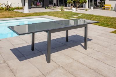 Ensemble table extensible et 4 chaises + 2 fauteuils de jardin Tolede aluminium gris anthracite DCB Garden