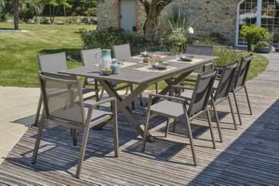 Ensemble table extensible et 8 fauteuils de jardin Floride aluminium quartz DCB Garden