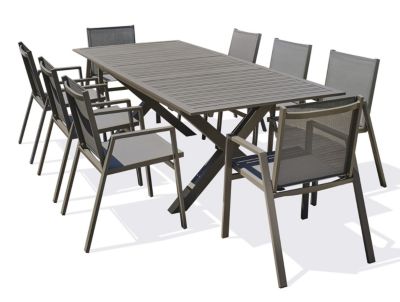 Ensemble table extensible et 8 fauteuils de jardin Floride aluminium quartz DCB Garden