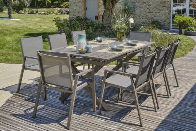 Ensemble table extensible et 8 fauteuils de jardin Floride aluminium quartz DCB Garden