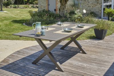 Ensemble table extensible et 8 fauteuils de jardin Floride aluminium quartz DCB Garden