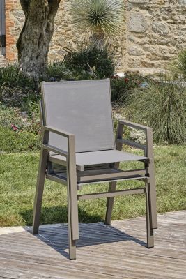 Ensemble table extensible et 8 fauteuils de jardin Floride aluminium quartz DCB Garden
