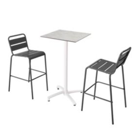 Ensemble table haute 60x60 cm inclinable stratifiée et 2 chaises gris  Oviala