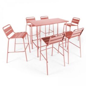 Ensemble table haute de jardin et 6 chaises en métal argile Palavas  Oviala