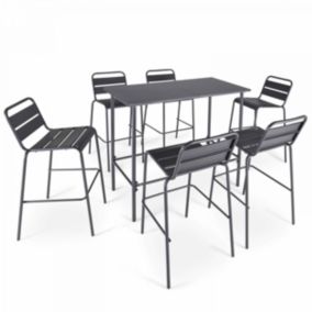 Ensemble table haute de jardin et 6 chaises en métal gris Palavas  Oviala