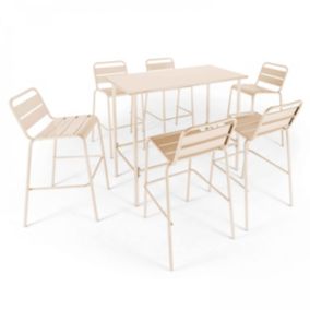 Ensemble table haute de jardin et 6 chaises en métal ivoire Palavas  Oviala