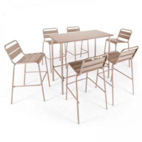 Ensemble table haute de jardin et 6 chaises en métal taupe Palavas  Oviala