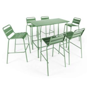 Ensemble table haute de jardin et 6 chaises en métal vert cactus Palavas  Oviala