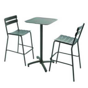 Ensemble table haute de terrasse et 2 chaises en aluminium vert  Oviala