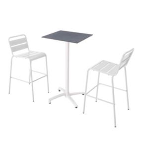 Ensemble table haute stratifié ardoise gris et 2 chaises hautes blanc  Oviala