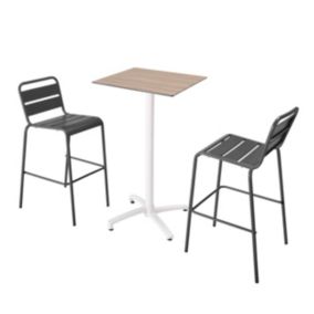 Ensemble table haute stratifié chêne clair et 2 chaises hautes gris  Oviala