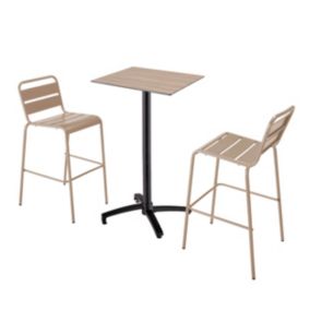 Ensemble table haute stratifié chêne et 2 chaises hautes taupe  Oviala