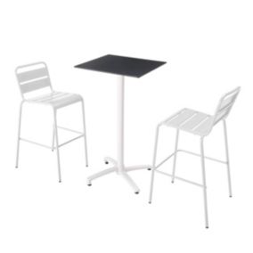 Ensemble table haute stratifié noir et 2 chaises hautes blanc  Oviala