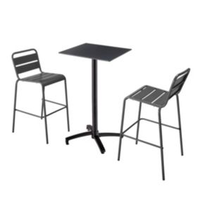 Ensemble table haute stratifié noir et 2 chaises hautes gris  Oviala