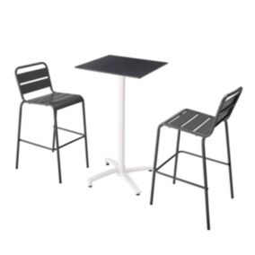 Ensemble table haute stratifié noir et 2 chaises hautes gris  Oviala