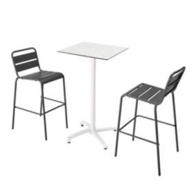 Ensemble table haute stratifié terrazzo et 2 chaises gris  Oviala