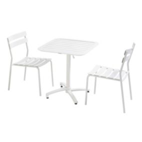 Ensemble table inclinable de terrasse 70 x 70 cm et 2 chaises blanc  Oviala