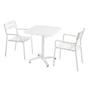 Ensemble table inclinable de terrasse 70 x 70 cm et 2 fauteuils blanc  Oviala