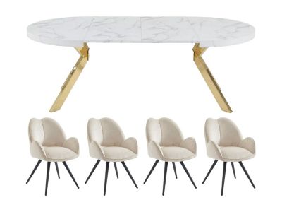 Ensemble table KOMONI + 4 chaises GULSUN - Effet marbre blanc et beige