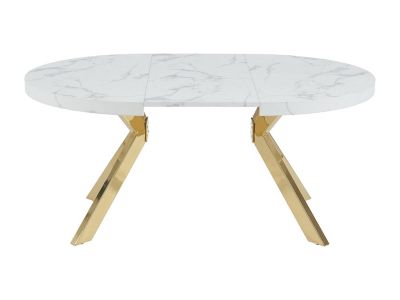 Ensemble table KOMONI + 4 chaises GULSUN - Effet marbre blanc et beige