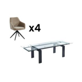 Ensemble table LUBANA + 4 chaise MUSE - Noir et beige