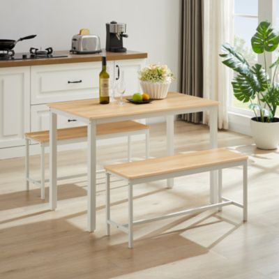 Ensemble table à manger 110 cm en panneaux de particules et acier blanc