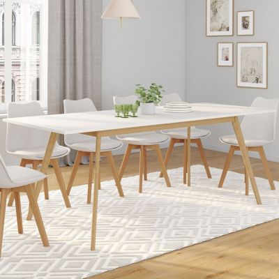 Ensemble table à manger extensible INGA 160-200 cm et 6 chaises SARA blanches design scandinave