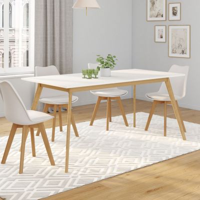 Ensemble table à manger extensible INGA 160-200 cm et 6 chaises SARA blanches design scandinave