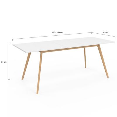 Ensemble table à manger extensible INGA 160-200 cm et 6 chaises SARA blanches design scandinave