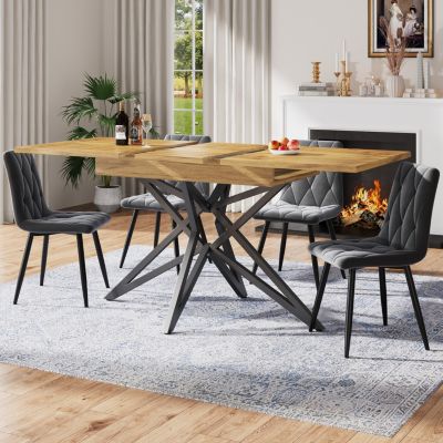 Ensemble Table à Manger Extensible - Table avec Rallonge et 4 Chaises Velours - Moderne 120/160x80x66,1 cm - Gris+Naturel