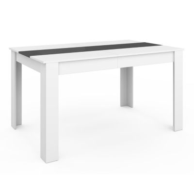 Ensemble table à manger GEORGIA 140 cm blanche et grise et 6 chaises ROMANE grises liseré blanc