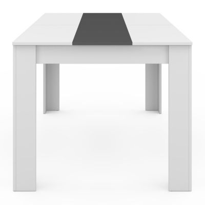 Ensemble table à manger GEORGIA 140 cm blanche et grise et 6 chaises ROMANE grises liseré blanc