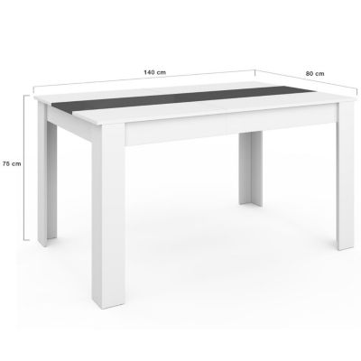 Ensemble table à manger GEORGIA 140 cm blanche et grise et 6 chaises ROMANE grises liseré blanc