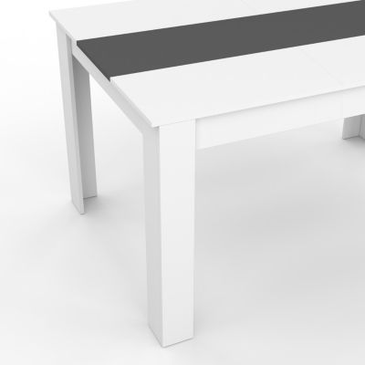 Ensemble table à manger GEORGIA 140 cm blanche et grise et 6 chaises ROMANE grises liseré blanc