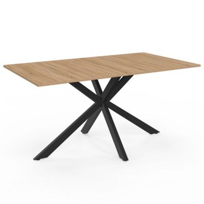 Ensemble table à manger rectangle ALIX 160 cm bois et noir et 6 chaises MILA en velours gris foncé