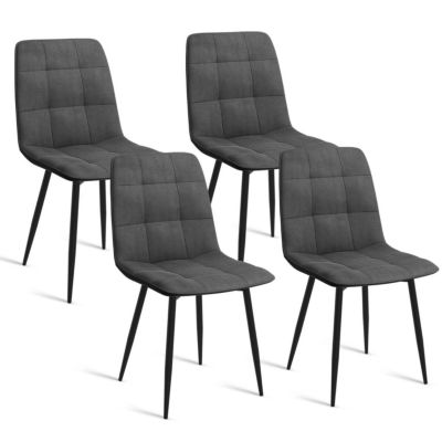 Ensemble table à manger ronde extensible ALIX 110 - 150 cm et 4 chaises MILA en velours gris foncé