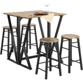 Ensemble Table Pliable + 4 Chaises Noir + Bois Table à Manger Haute  Cuisine Salle à Manger