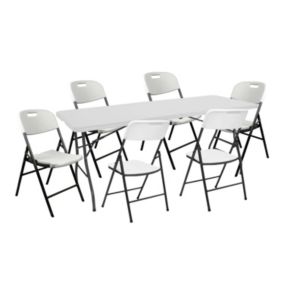 Ensemble Table Pliante 180 cm et 6 Chaises avec Poignée Catering Blanc O91