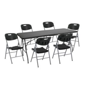 Ensemble Table Pliante 180 cm et 6 Chaises avec Poignée Catering Noir O91