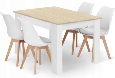 Ensemble table rectangulaire Valora 120x80 en chêne Sonoma + 4 chaises blanches RIKX