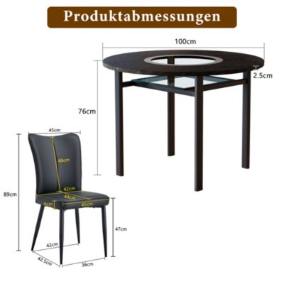 Ensemble table ronde 100 cm noire avec 2 chaises en PU et pieds métal