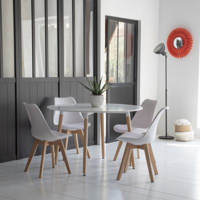 Ensemble table ronde 120cm MARTHA et 4 chaises NORA blanc - HAPPY GARDEN