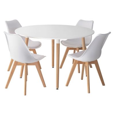 Ensemble table ronde 120cm MARTHA et 4 chaises NORA blanc - HAPPY GARDEN