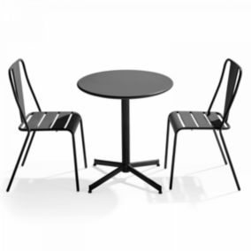 Ensemble table ronde et 2 chaises de jardin bistrot en métal gris  Palavas  Oviala